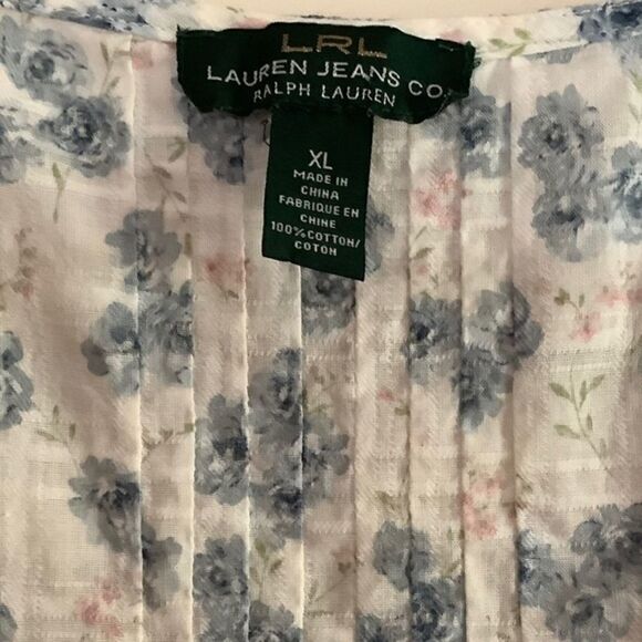 LRL LAUREN JEANS CO. RALPH LAUREN 100% COTTON DENIM BLUE FLORAL WOMAN BLOUSE XL - Picture 4 of 9